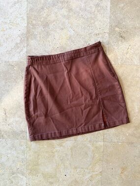 Indigo Rising Slim Fit Rust Leather Mini Skirt with Front Slit